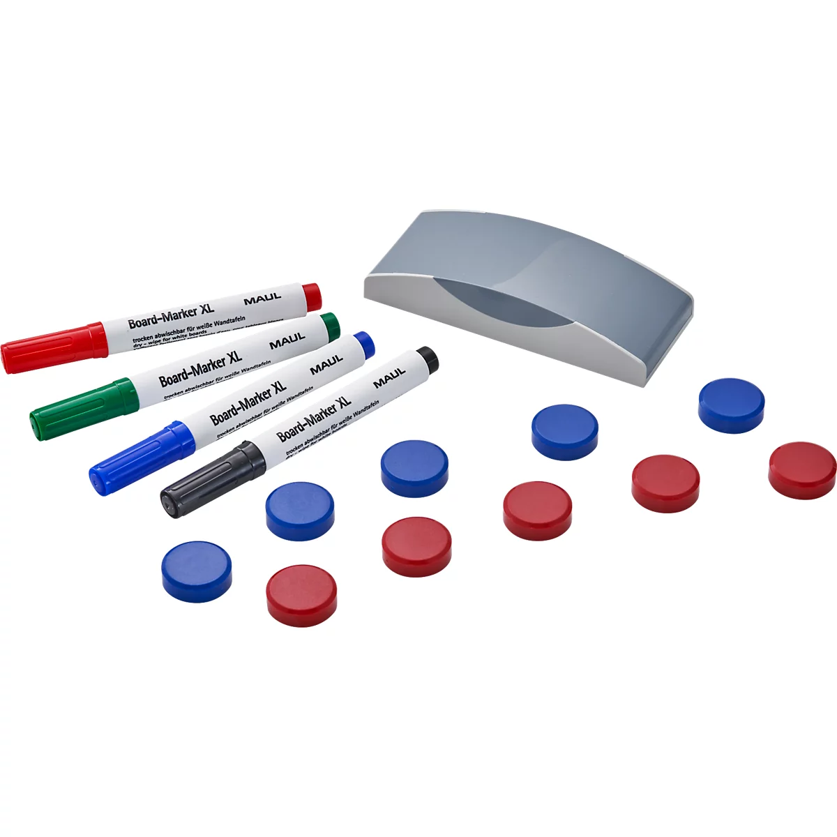Whiteboard 2000 MAULpro, wit kunststof gecoat, magnetisch, frame zilver, B 1200 x H 900 mm + 15-delige accessoireset