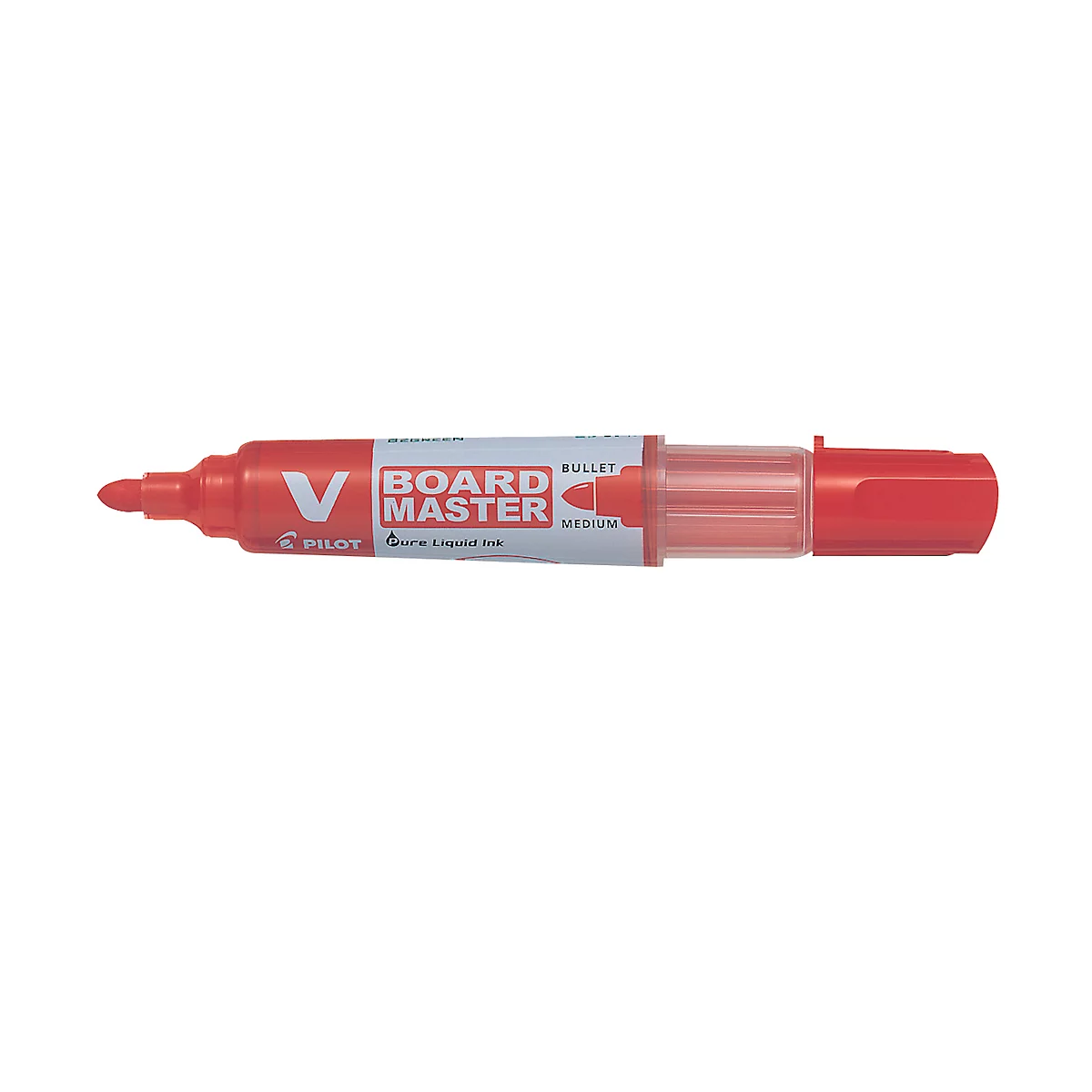 A red Board Master pen, on a white background. Inscription: Board Master Bullet Medium.