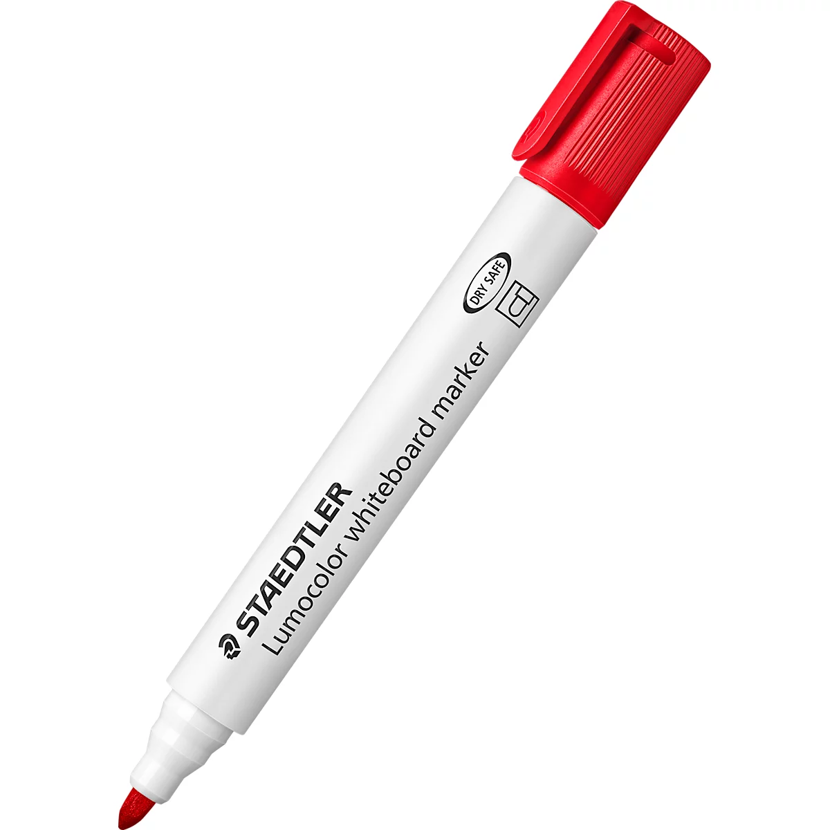 Whiteboard marker Staedtler Lumocolor® 351, ronde punt met 2 mm, sneldrogend &amp; droog uitwisbaar, met clip, geassorteerde kleuren, 10 st.