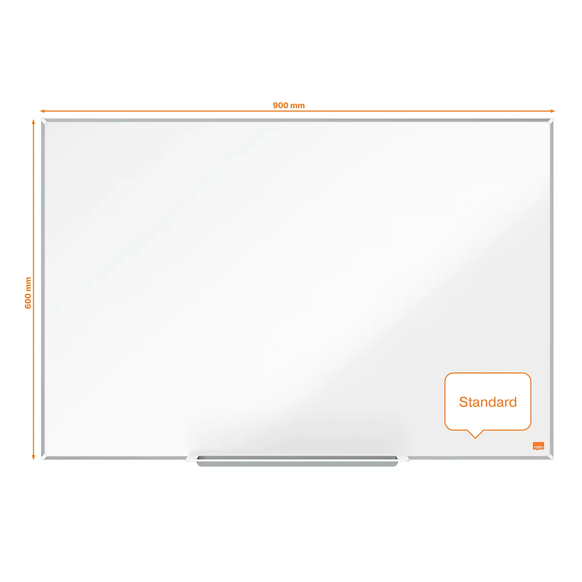 Whiteboard Prestige nobo - aluminium frame - geëmailleerd - B 900 x H 600 mm - met afleggoot