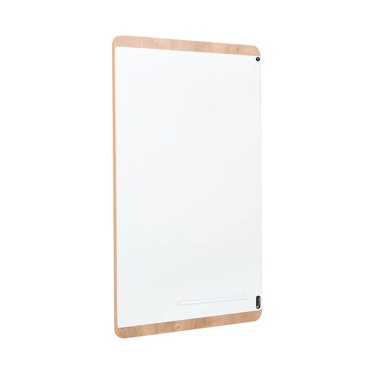 Whiteboard Rocada Natural, magnethaftend, Hoch/Quer, Ablageschale, Stahl auf Melaminholz, B 750 x H 1150 mm