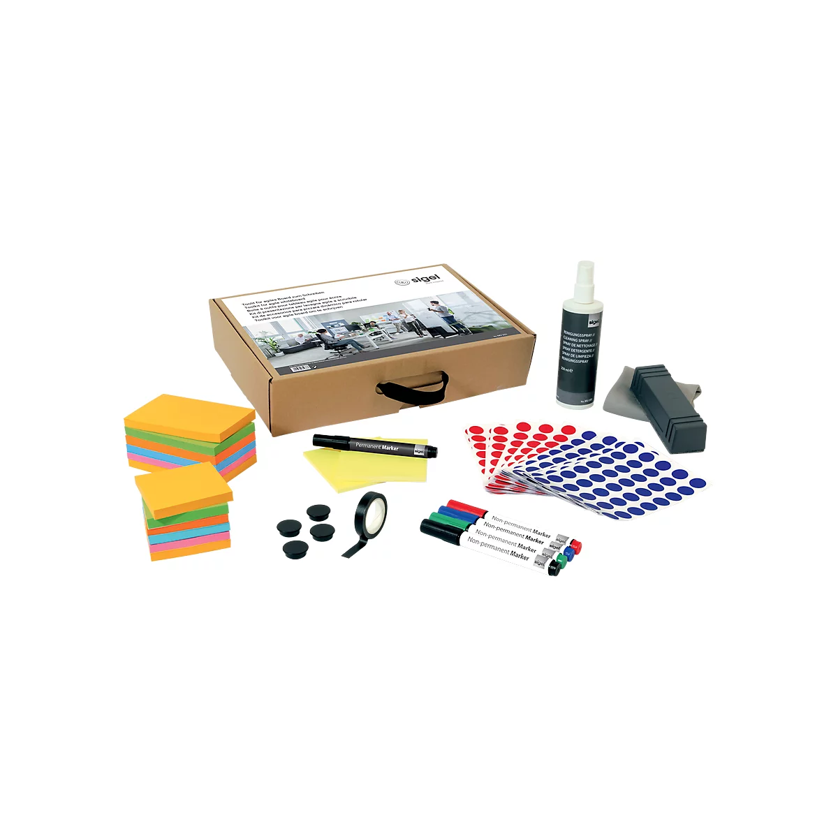 Whiteboard Set sigel MUB03, 4-teilig, 2 x Whiteboard B 900 x H 1800 mm, 1 x mobiler Ständer & umfangr. Toolkit