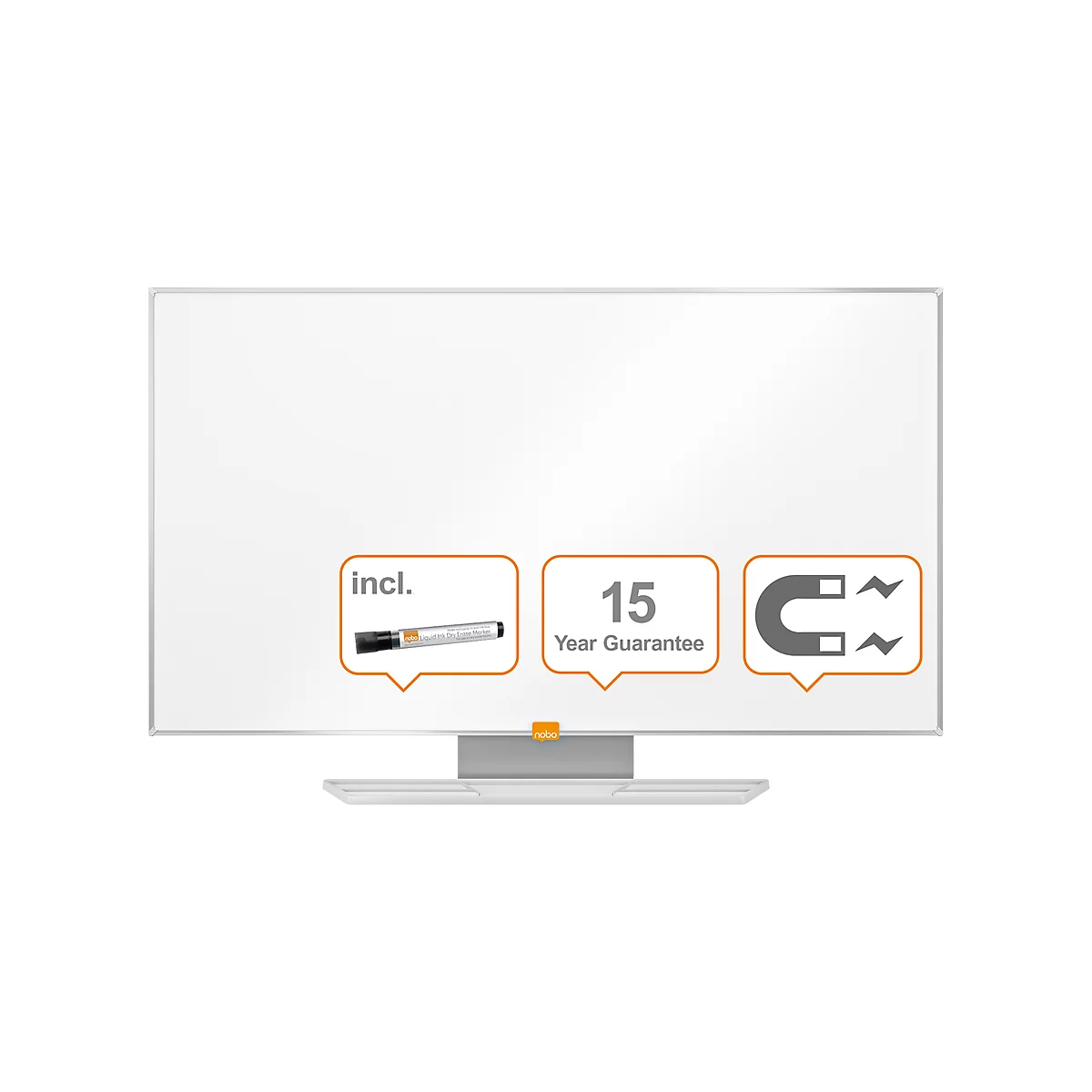 Whiteboard Widescreen nobo - aluminium frame - Nano Clean oppervlak - B 890 x H 500 mm - met opbergbak