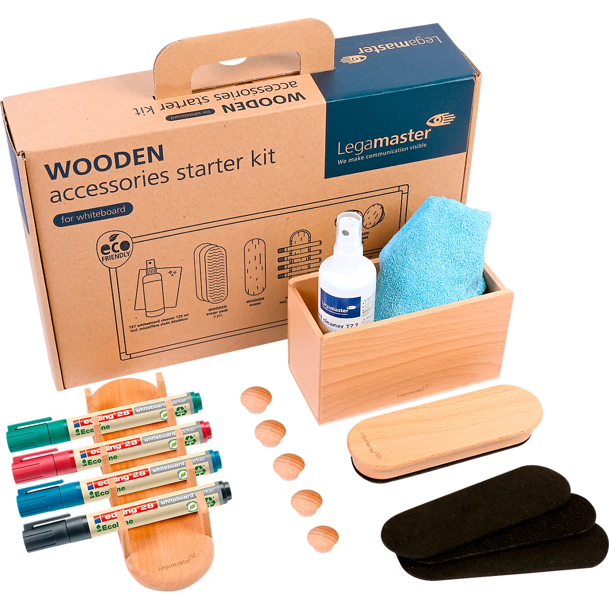 Whiteboard Zubehör Set Legamaster WOODEN, 17-teilig, für magnethaftende & beschriftbare Whiteboards, FSC®-zertifiziertes Buchen-Naturholz