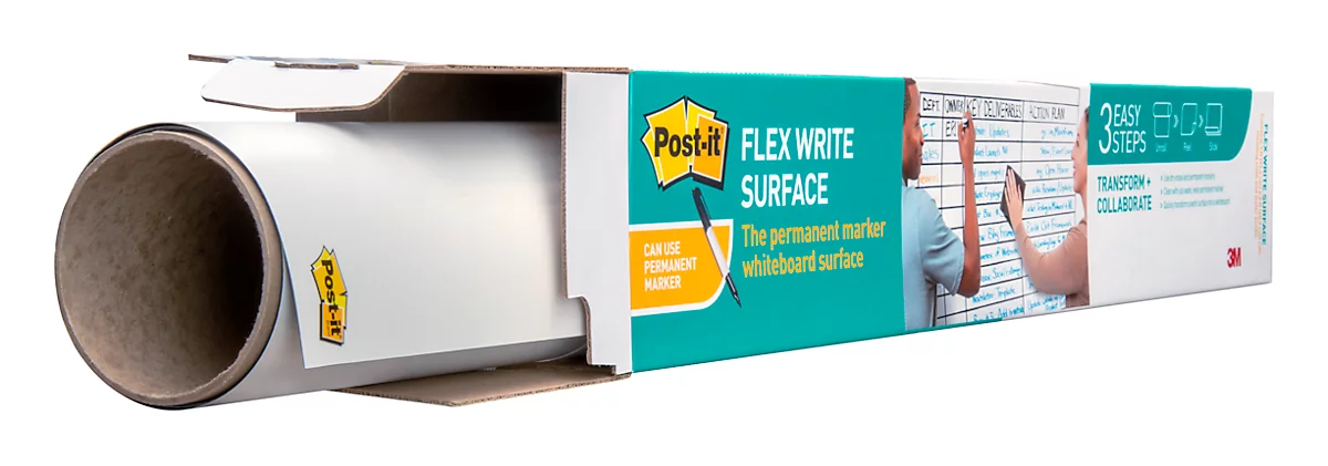 Whiteboardfolie Post-it® Flex Write Surface, selbstklebend, beschreibbar, Mikrofasertuch & Sprühflasche, 1 Blatt auf Rolle, B 609 x H 914 mm, weiß