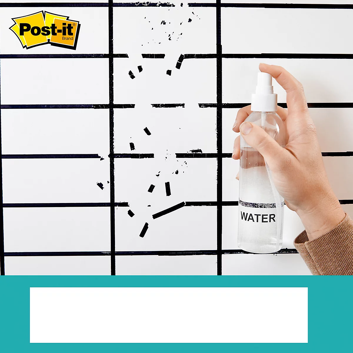 Whiteboardfolie Post-it® Flex Write Surface, zelfklevend, beschrijfbaar, microvezeldoek &amp; sprayflacon, 1 vel op rol, B 1220 x H 2240 mm, wit