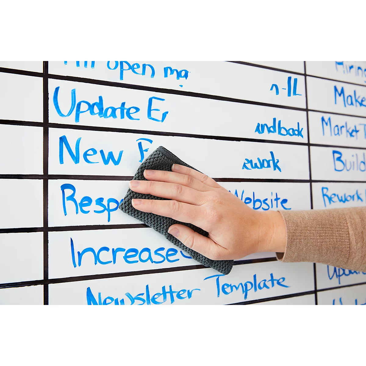 Whiteboardfolie Post-it® Flex Write Surface, zelfklevend, beschrijfbaar, microvezeldoek &amp; sprayflacon, 1 vel op rol, B 914 x H 1220 mm, wit