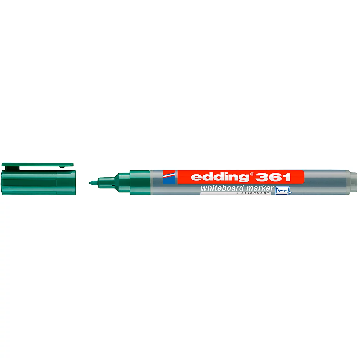 Person hält einen Edding 361 und einen Stift, bereit zum schreiben. Der Stift und der Edding werden vor hellem Hintergrund gehalten.