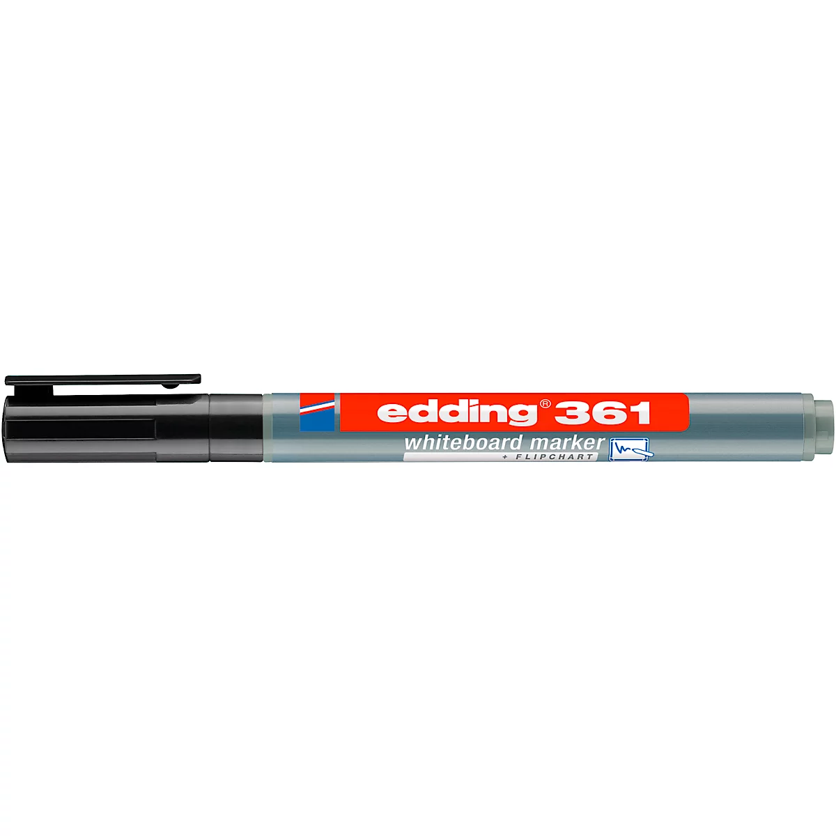Person befüllt einen Edding 360 Permanent Marker mit Tinte aus einer Flasche. Flasche und Stift sind im Fokus.