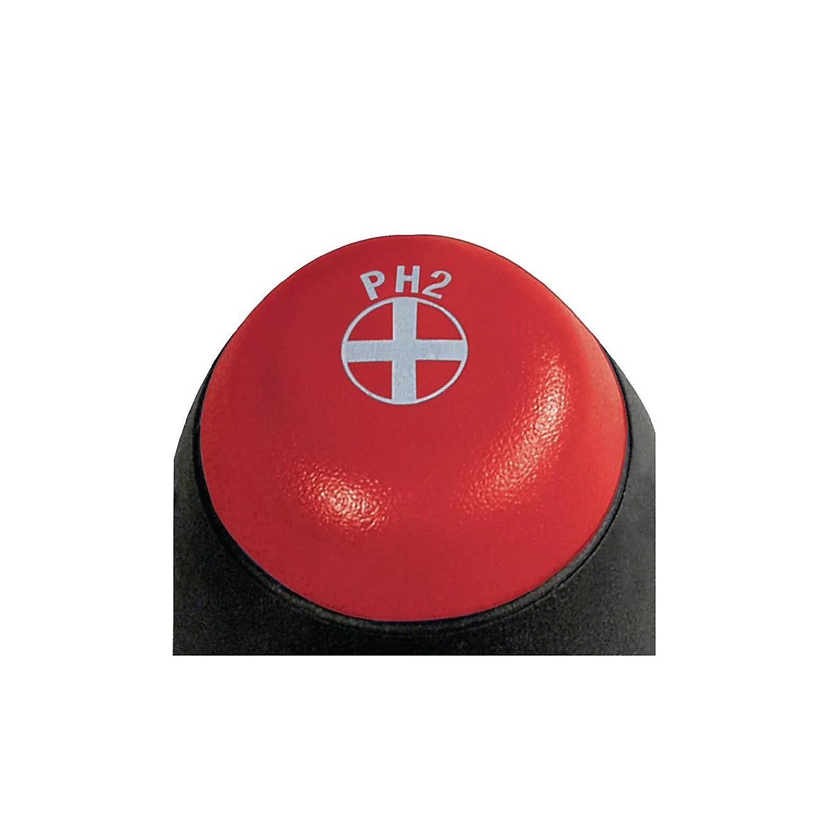Close-up van schroevendraaierkop: rood met wit kruis en de inscriptie PH2.