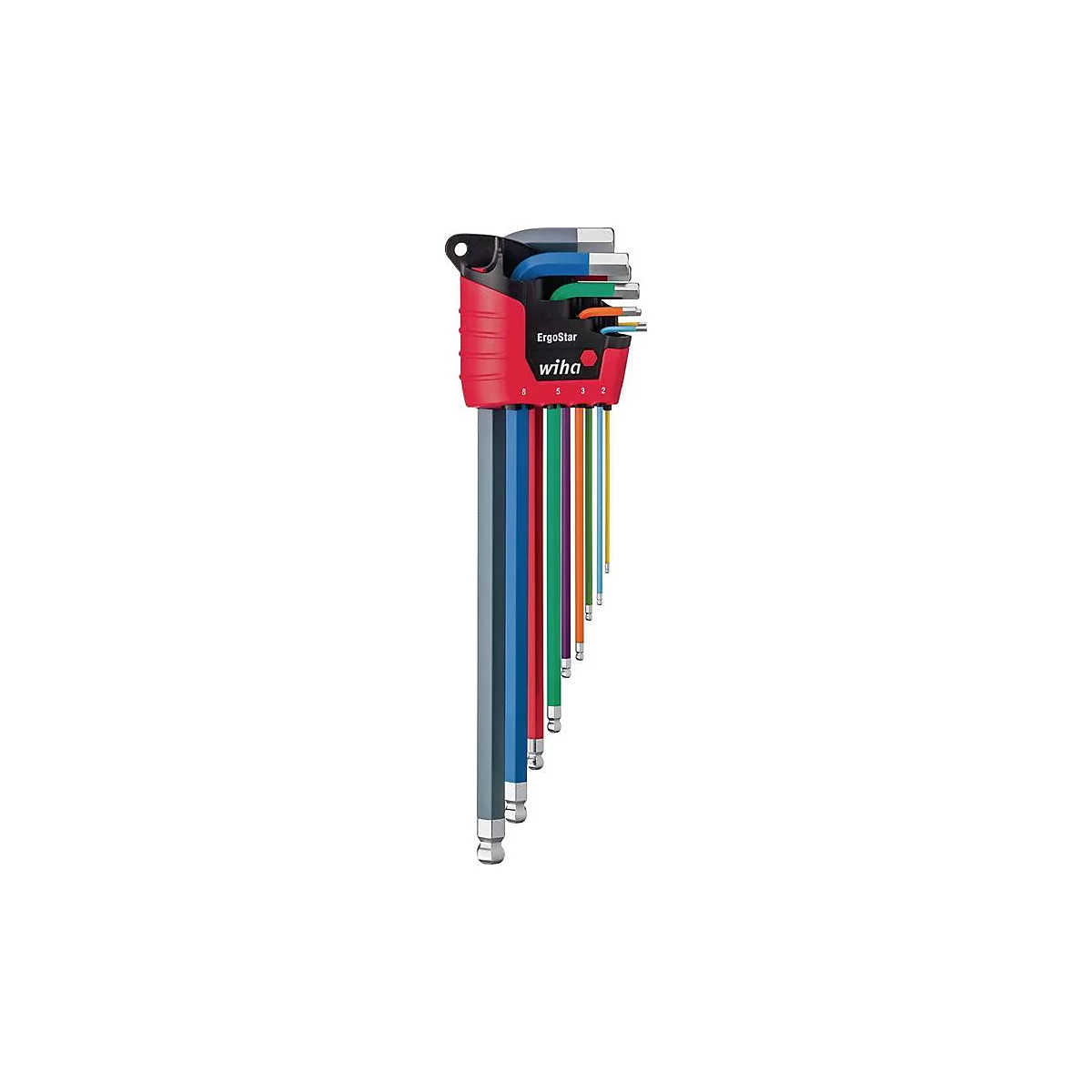 WIHA Sechskantwinkelschraubendrehersatz 369F, 10-teilig, ErgoStar Halter, farbcodiert, Kugelkopf, SW 1,5-10 mm