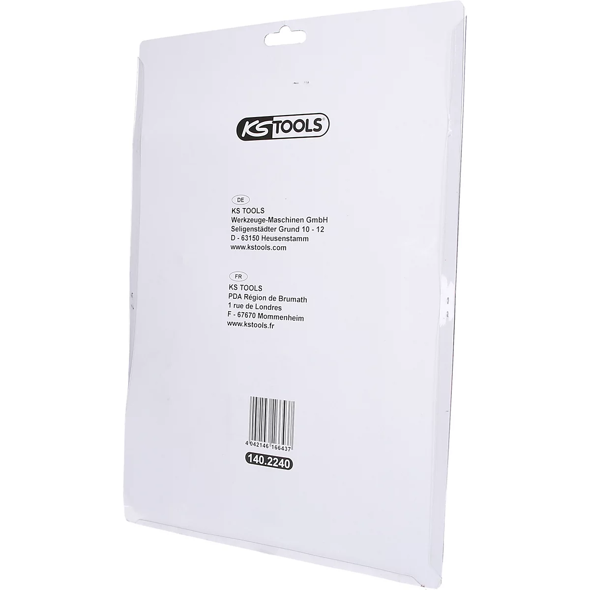 Verpackung von KS TOOLS, weißer Hintergrund, Barcode und Logo.