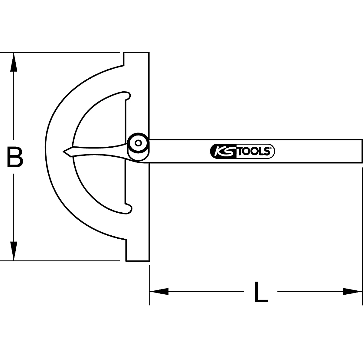 Ein winkelverstellbares Werkzeug, aus schwarz/grauem Metall, mit den Buchstaben B und L markiert und dem Logo "KS TOOLS".