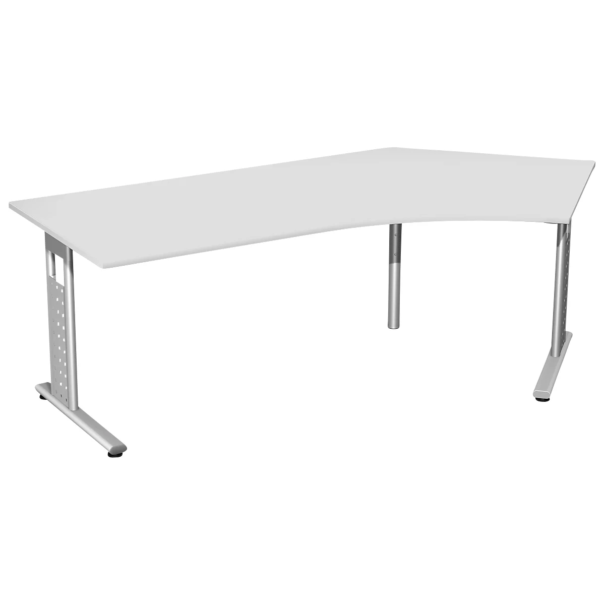 Winkelschreibtisch 135° ALICANTE, C-Fuß, Ansatz rechts, B 2166 x T 800 x H 680-820 mm, lichtgrau