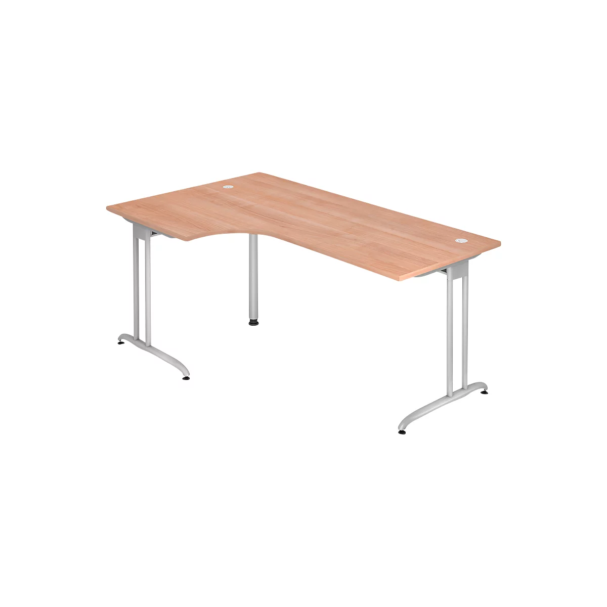 Winkelschreibtisch 90° TARA, C-Fuß, Rechteck, B 2000 mm, Nussbaum-Dekor