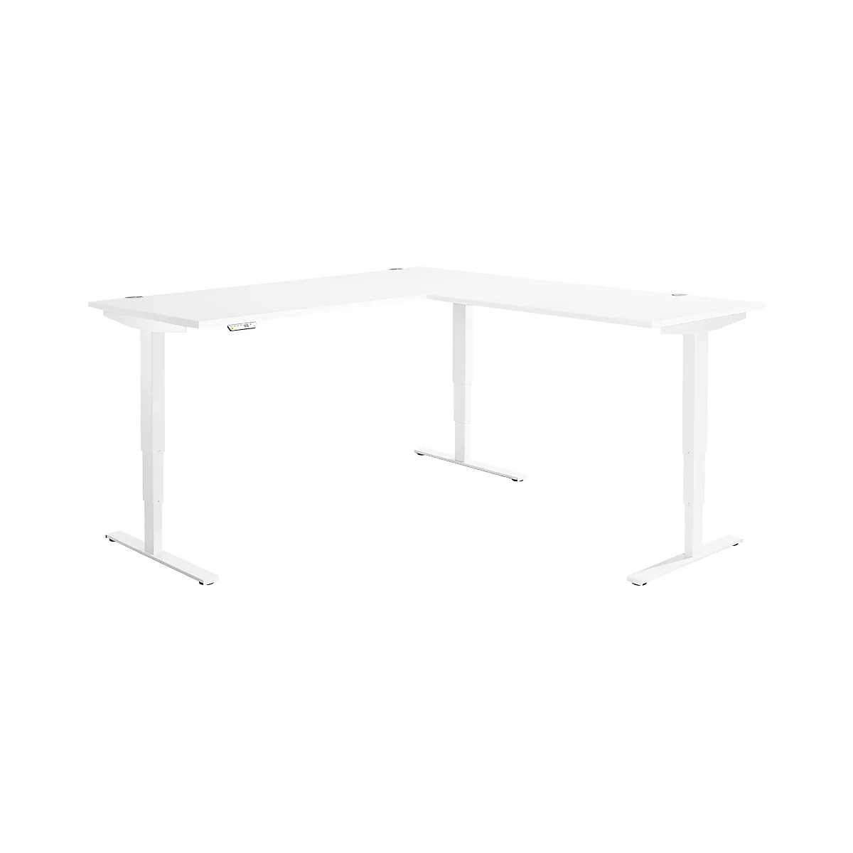 Winkelschreibtisch AERO FLEX, elektrisch höhenverstellbar, 90° Winkel, T-Fuß, B 2000 x T 2000 mm, weiß/weiß + Memorypanel