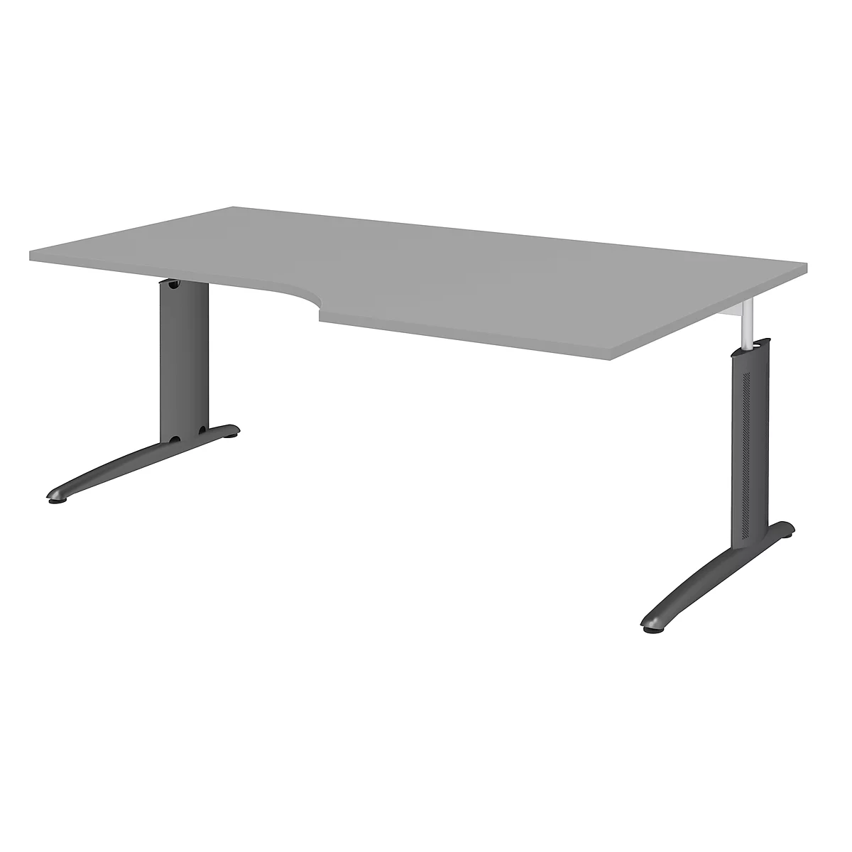 Winkelschreibtisch BARI, 90°, Form A, Winkel rechts, C-Fuß, B 2000 x T 800 mm, mittelgrau