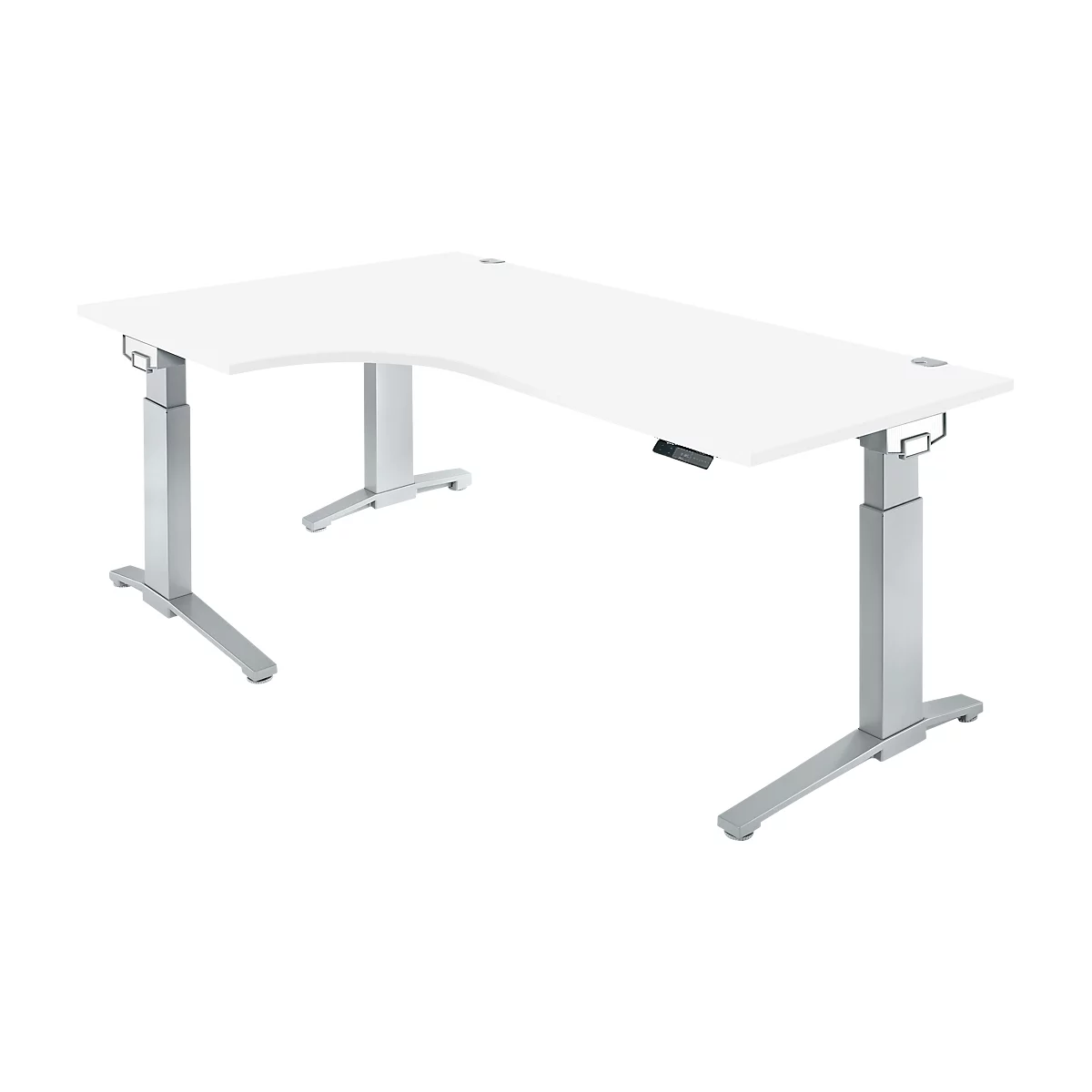 Winkelschreibtisch PLANOVA ERGOSTYLE, elektr. höhenverstellbar, 90° Winkel links, B 2000 x H 715-1182 mm, weiß/weißalu + Memory Master