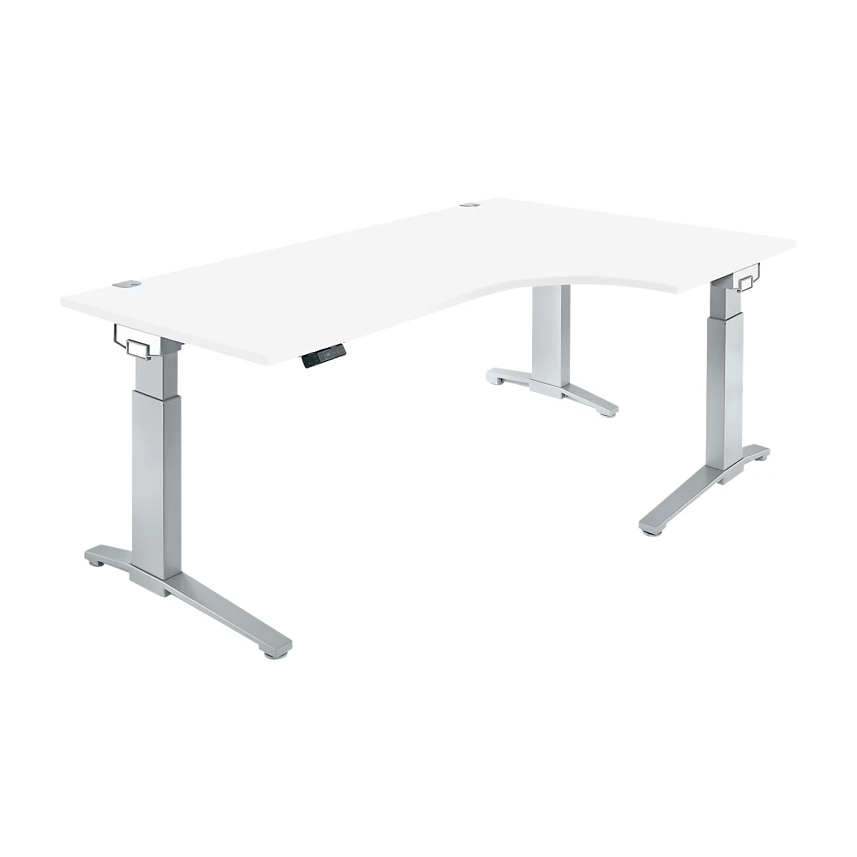 Winkelschreibtisch PLANOVA ERGOSTYLE, elektr. höhenverstellbar, 90° Winkel rechts, B 2000 x H 715-1182 mm, weiß/weißalu + Memory Master