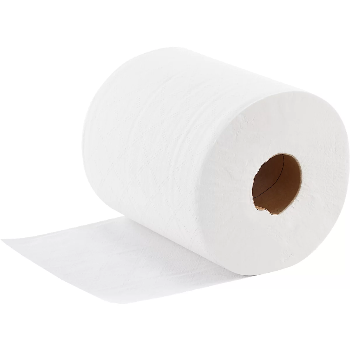 Een rol wit papier waar vellen papier van worden afgerold.