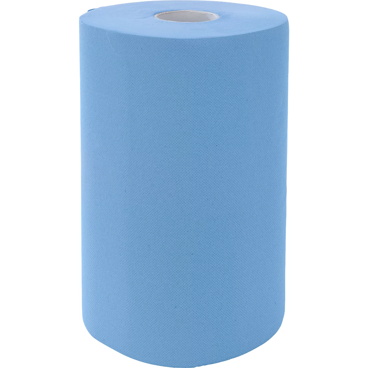 Eine hellblaue Papierrolle vor weißem Hintergrund.