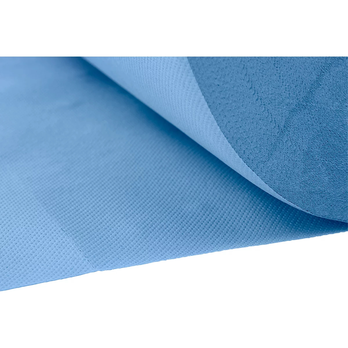 Nahaufnahme eines hellblauen, textilähnlichen Vliesstoffes mit einer leicht angerauten Oberflächenstruktur.