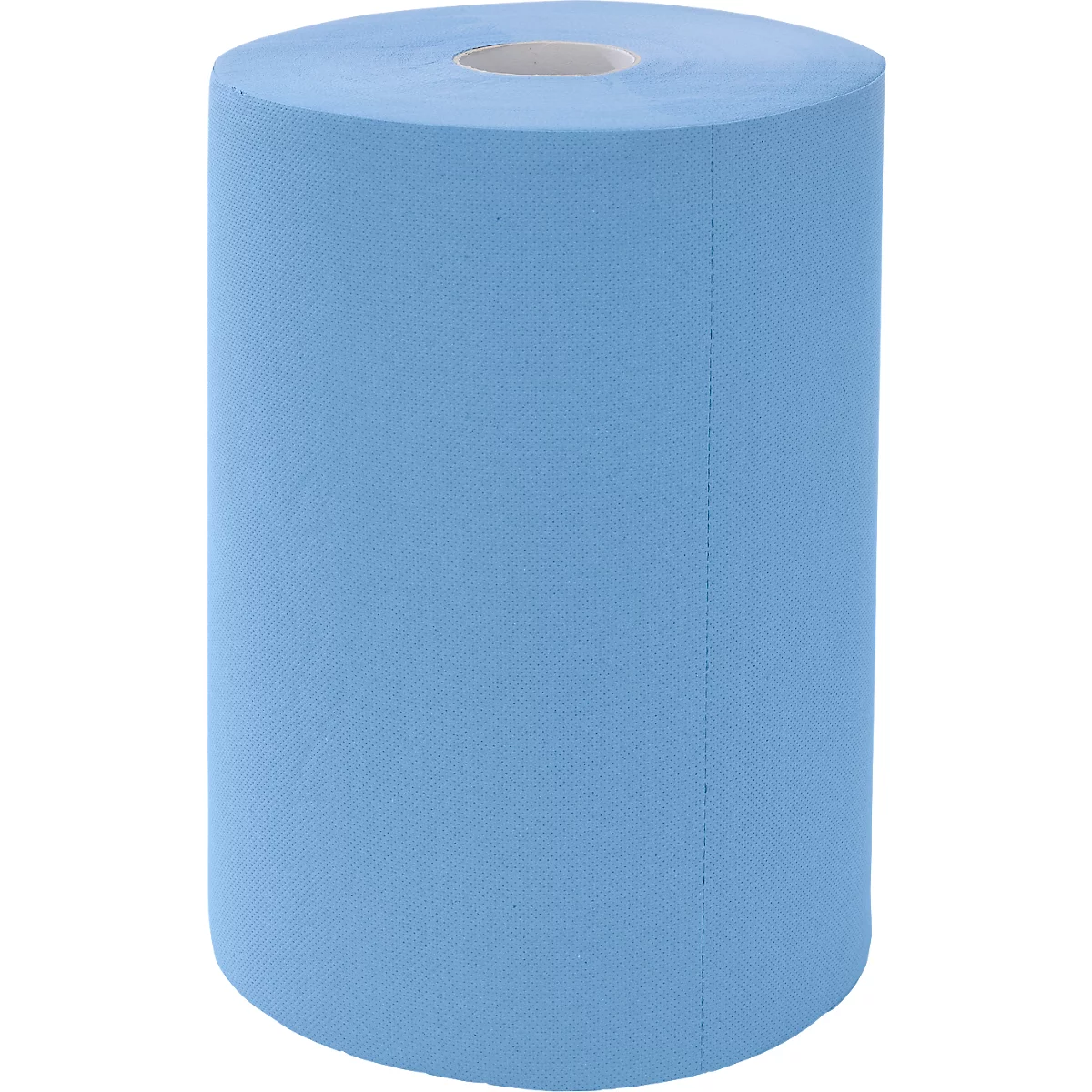 Eine hellblaue Papierrolle vor weißem Hintergrund.