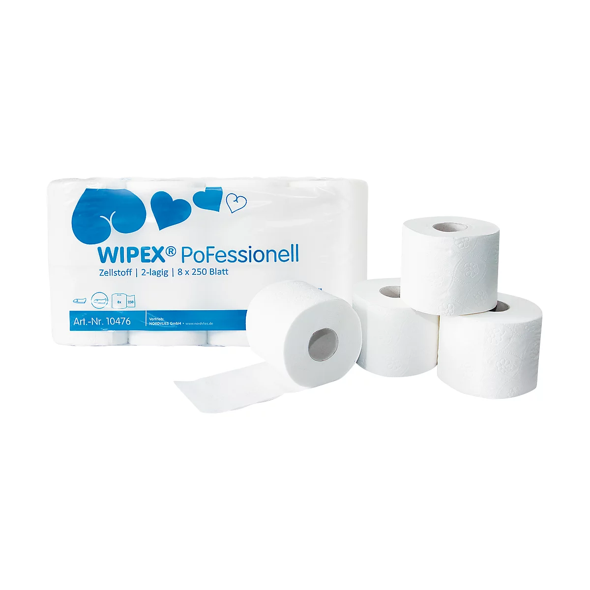 WIPEX toiletpapier, 2-laags, 250 vellen per rol, 64 rollen