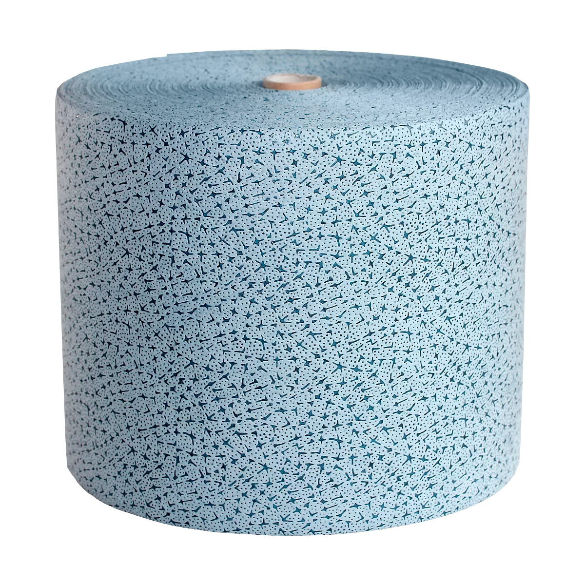 Blue cleaning roll paper. The roll is printed with small, dark blue arrow patterns.