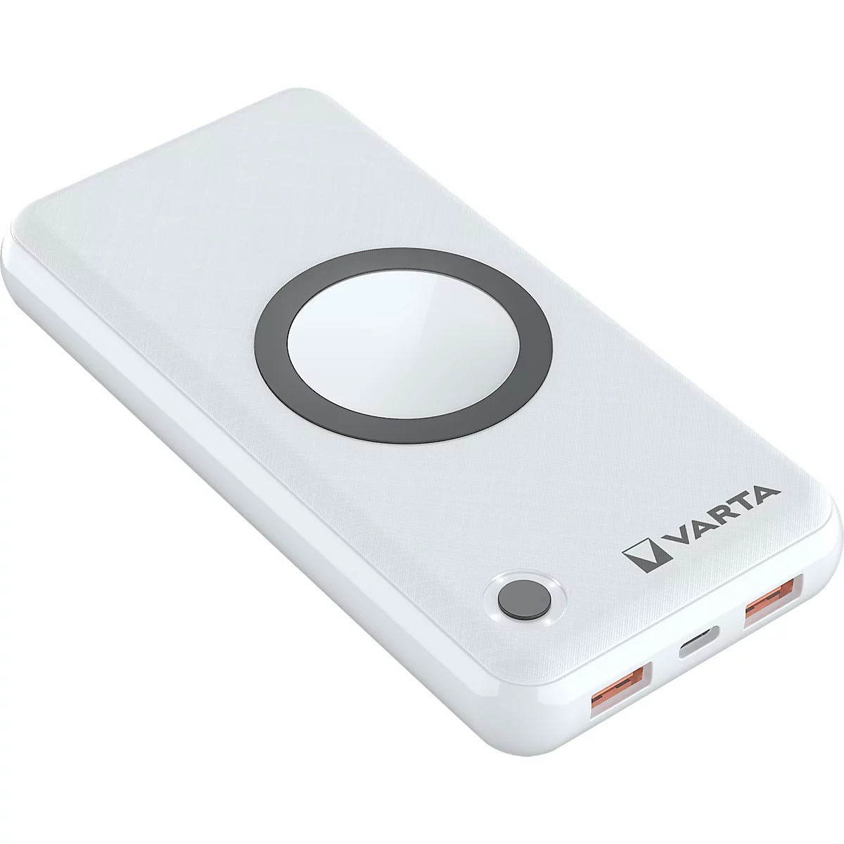 Wireless Powerbank Varta, 20000 mAh, 1x USB-C (In &amp; Out), 2x USB-A (Out), chargement avec ou sans câble, L 79 x P 24 x H 160 mm, blanc