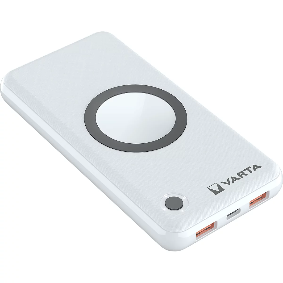 Wireless Powerbank Varta, Kabelloses Laden & Laden mit Kabel, Ladestandsanzeige, Li-Polymer-Batterie, B 100 x T 31 x H 195 mm, weiß