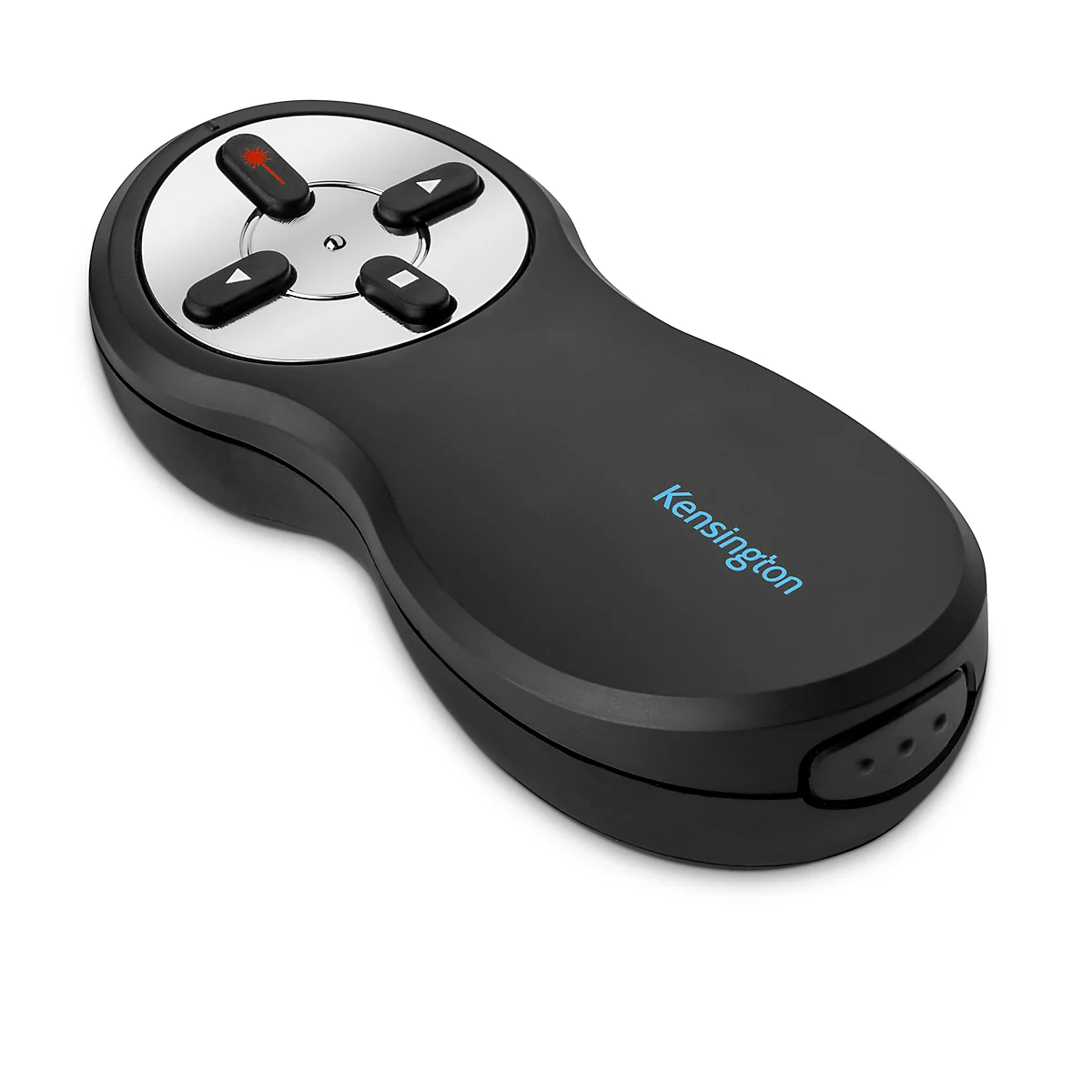 Wireless Presenter Kensington 33374EU, pointeur laser rouge classe 2, portée jusqu'à 20 m, 4 touches, récepteur USB, noir-argenté, piles incluses