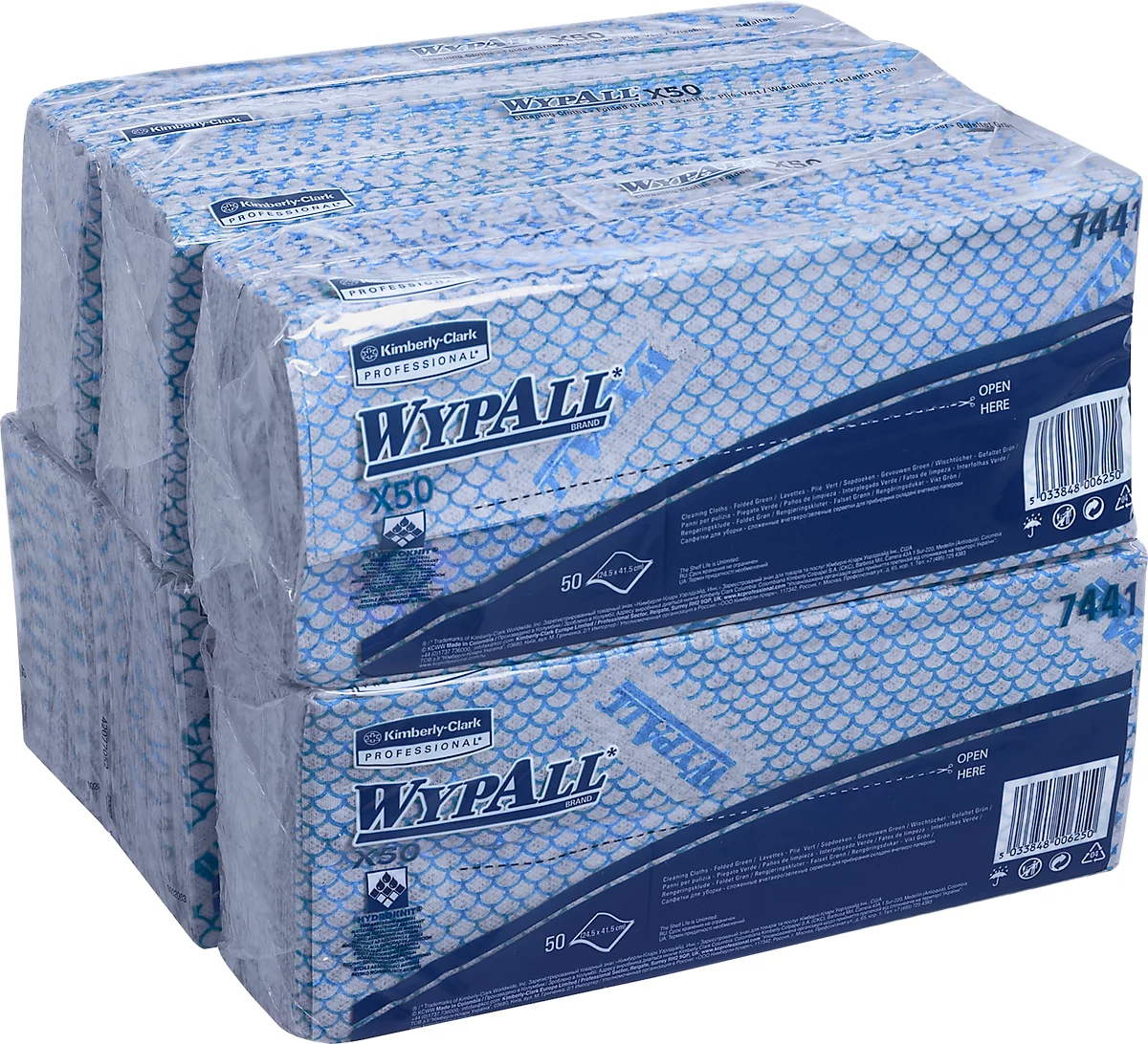 Wischtücher WypAll® X50, B 245 x L 416 mm, Interfold, lebensmittelgeeignet, 6 x 50 Stück, blau