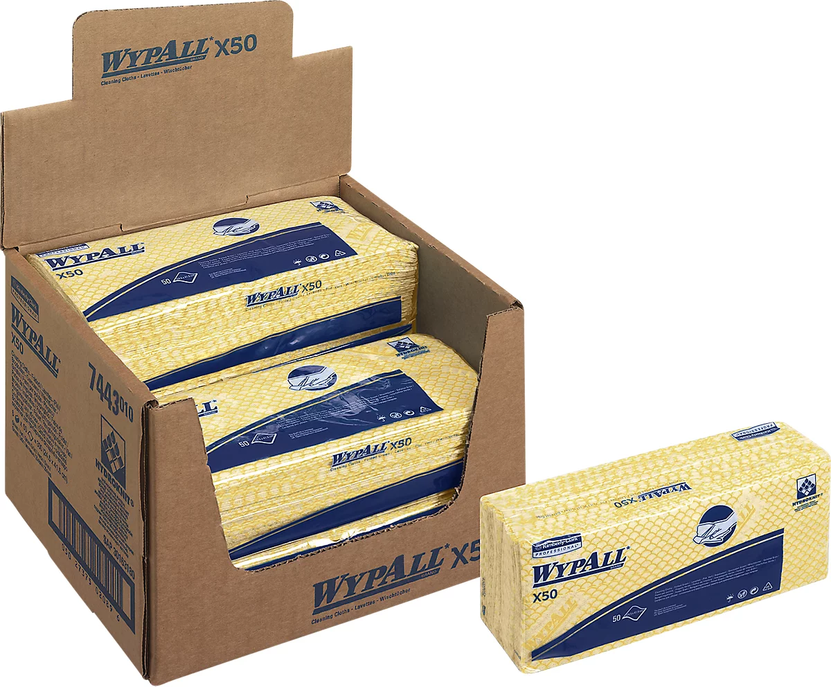 Wischtücher WypAll® X50, B 245 x L 416 mm, Interfold, lebensmittelgeeignet, 6 x 50 Stück, gelb