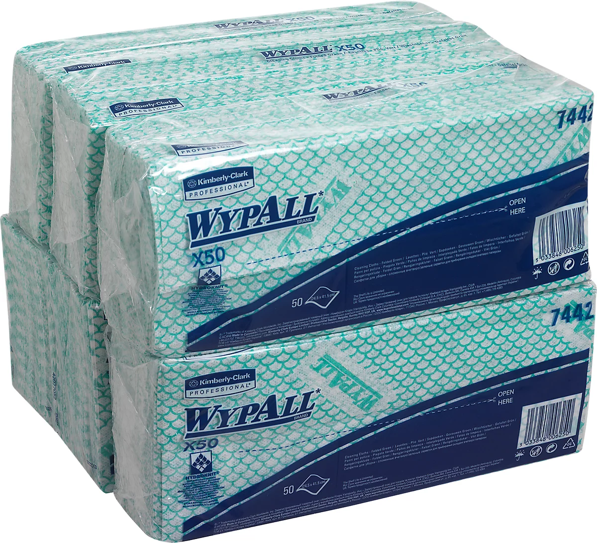 Wischtücher WypAll® X50, B 245 x L 416 mm, Interfold, lebensmittelgeeignet, 6 x 50 Stück, grün