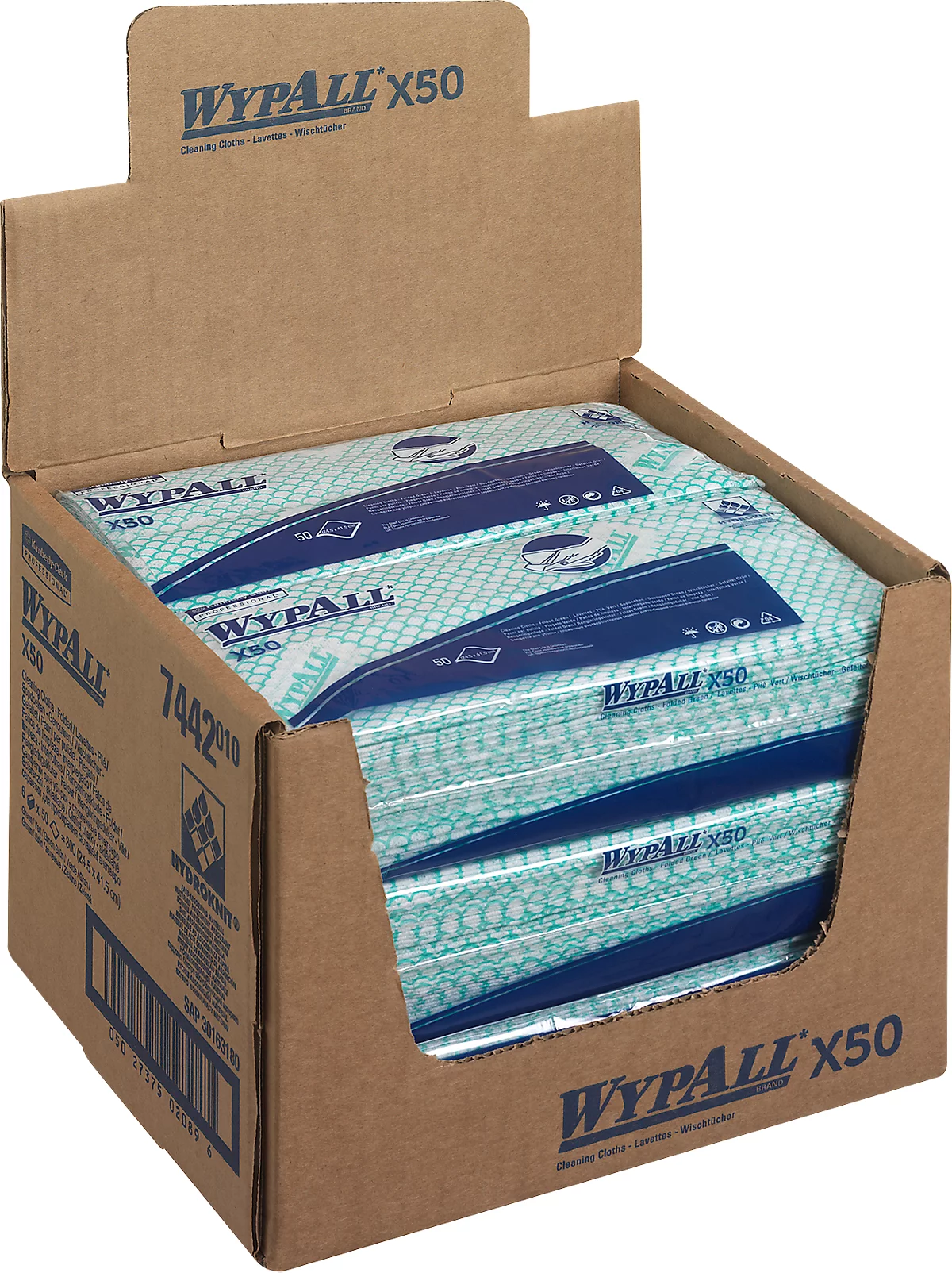 Wischtücher WypAll® X50, B 245 x L 416 mm, Interfold, lebensmittelgeeignet, 6 x 50 Stück, grün