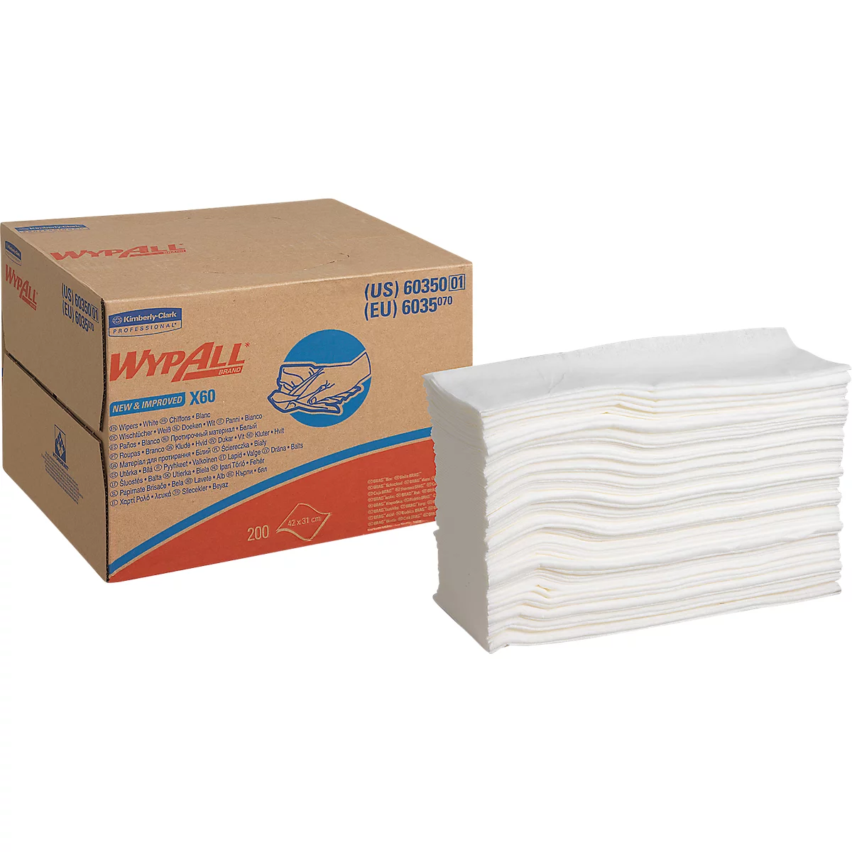 Wischtücher WypAll® X60, B 305 x L 317 mm, gefaltet, 12 Packungen à 76 Tücher, weiß