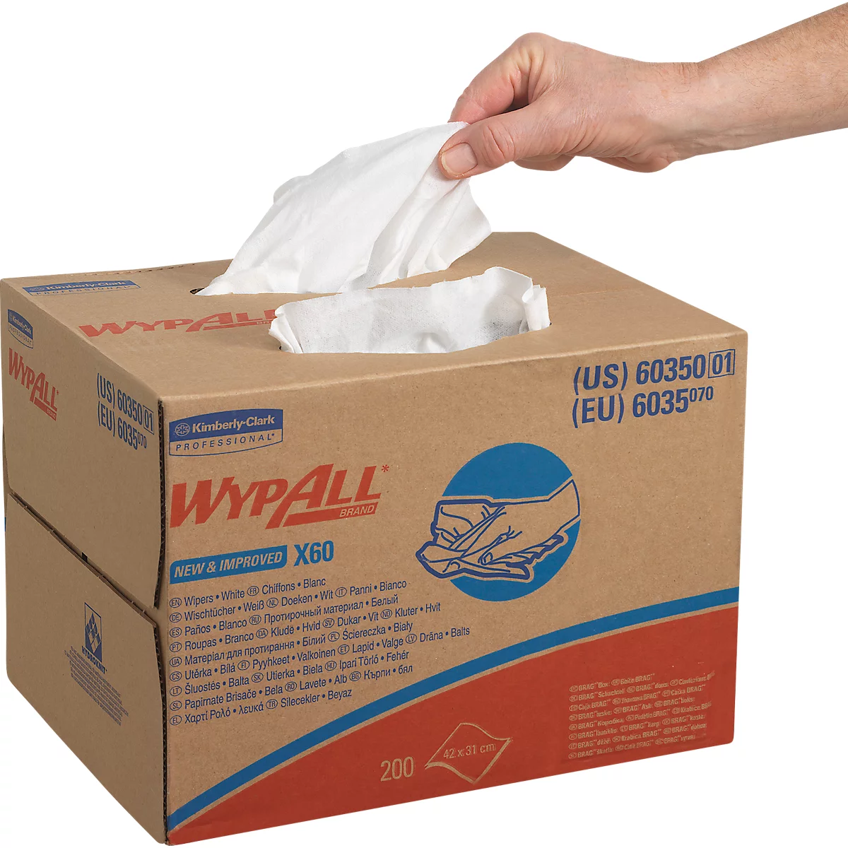 Wischtücher WypAll® X60, B 305 x L 317 mm, gefaltet, 12 Packungen à 76 Tücher, weiß