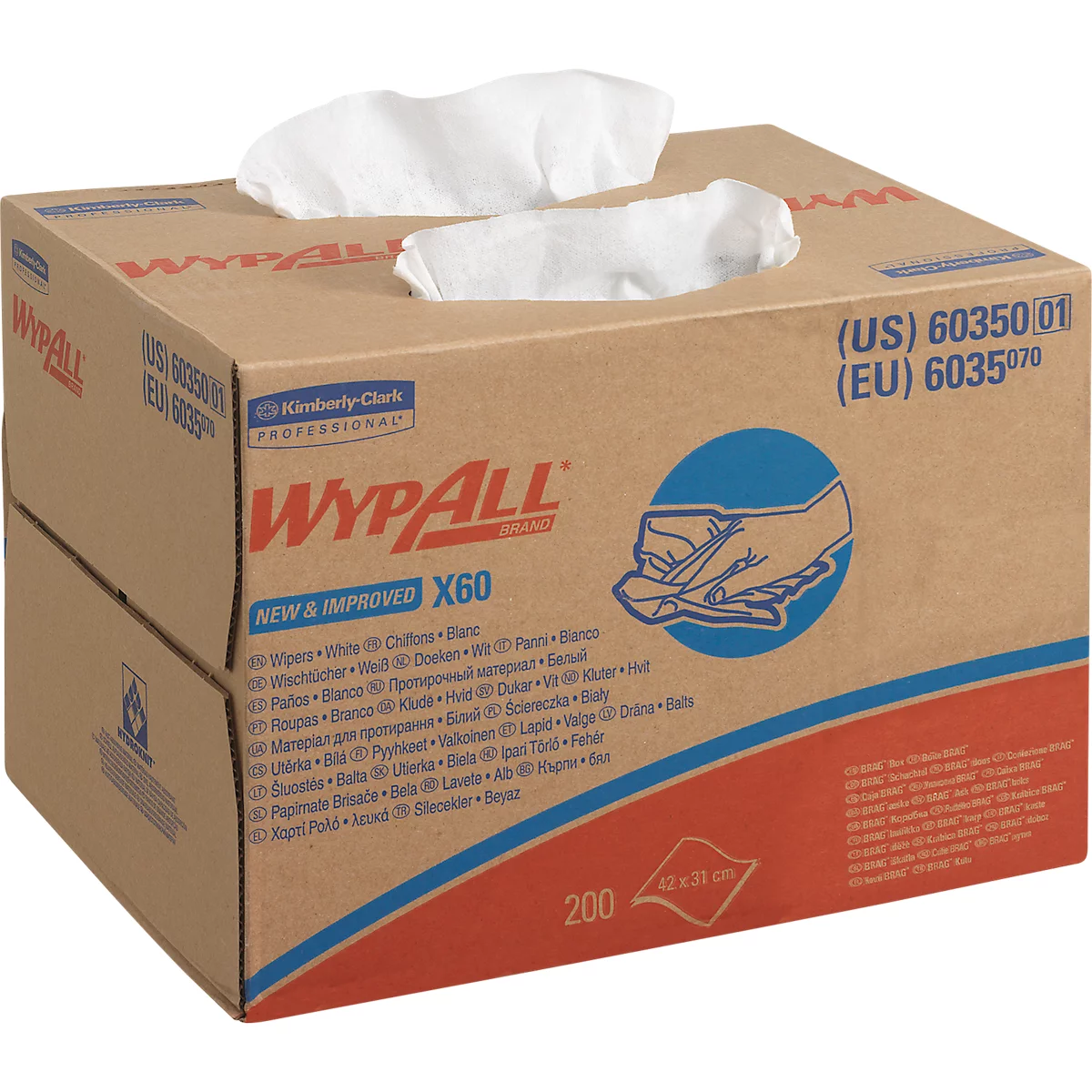Wischtücher WypAll® X60, B 305 x L 317 mm, gefaltet, 12 Packungen à 76 Tücher, weiß