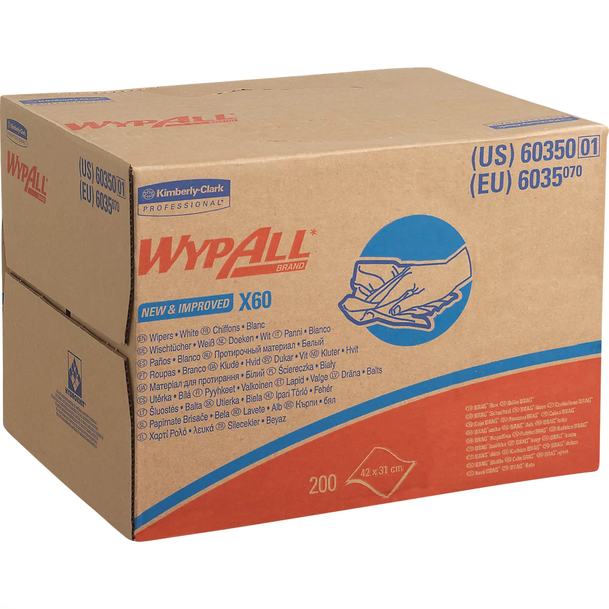 Wischtücher WypAll® X60, B 305 x L 317 mm, gefaltet, 12 Packungen à 76 Tücher, weiß