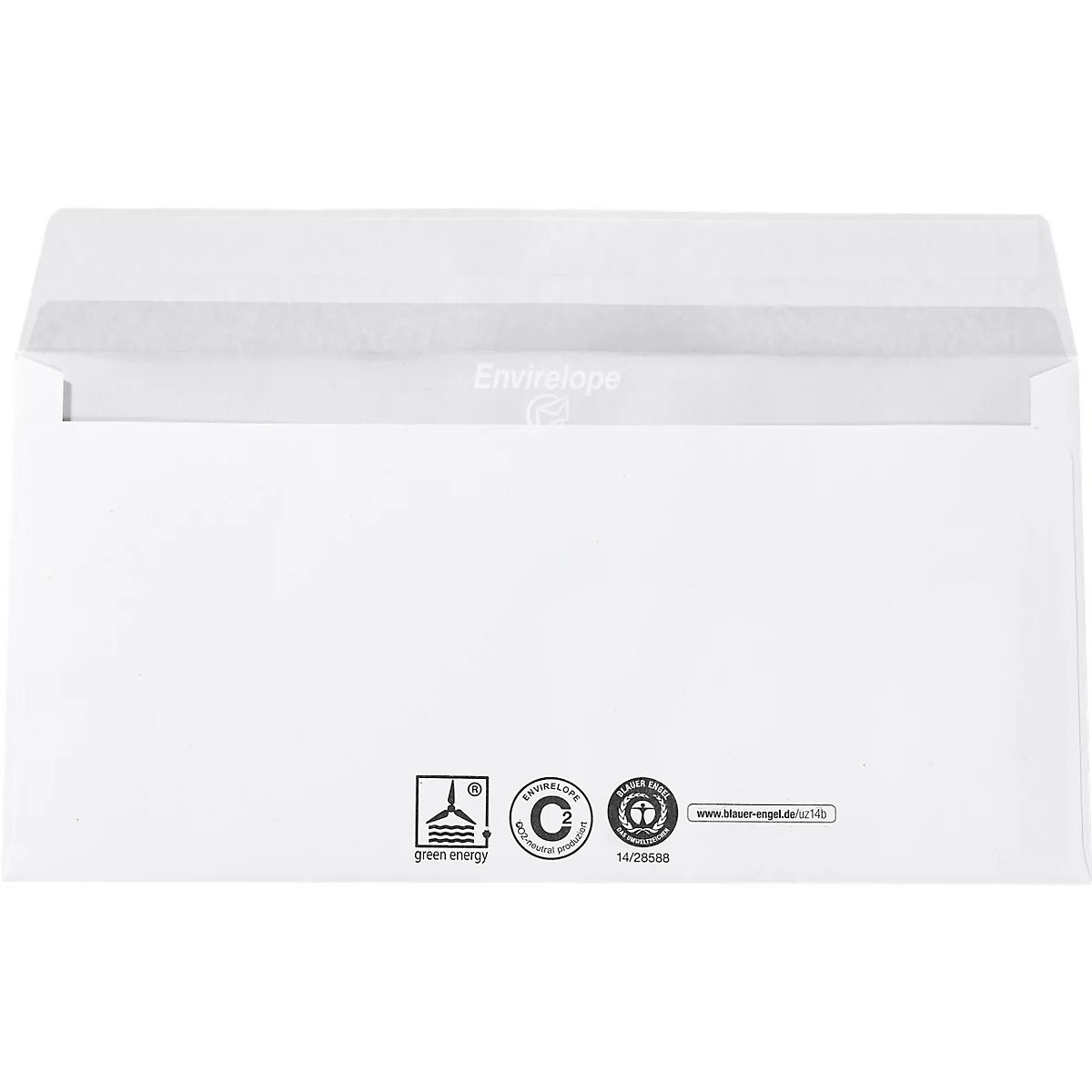 Witte enveloppen, 110 x 220 mm (DL), 80 g/m², met lijmsluiting, gerecycled papier, met venster, 1000 stuks