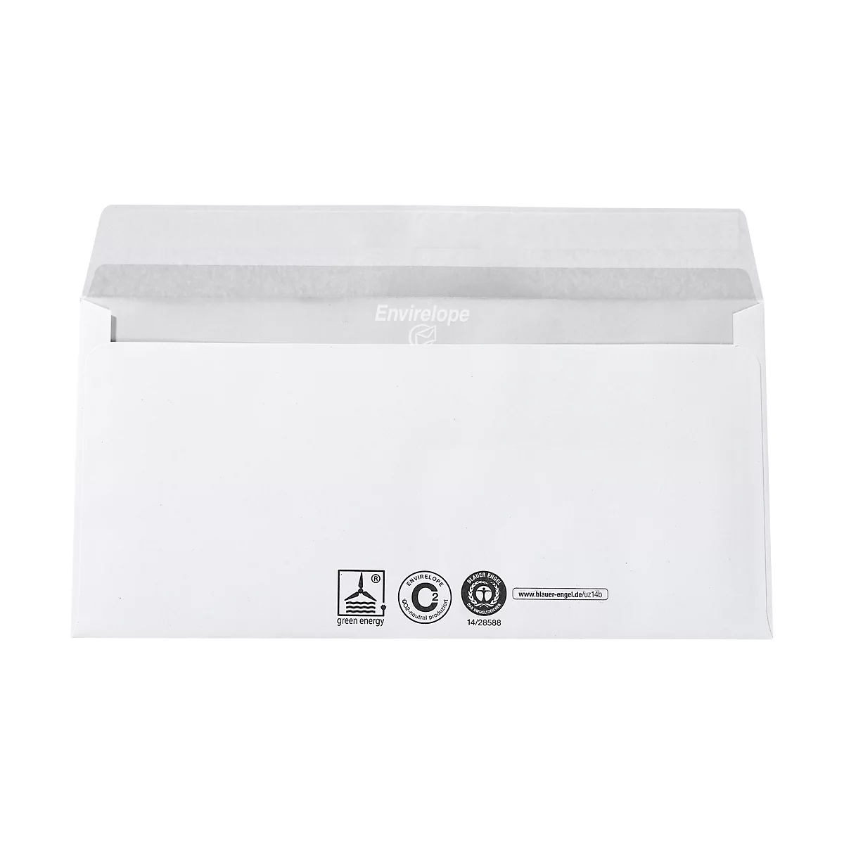 Witte enveloppen, 110 x 220 mm (DL), 80 g/m², met lijmsluiting, gerecycled papier, zonder venster, 1000 stuks