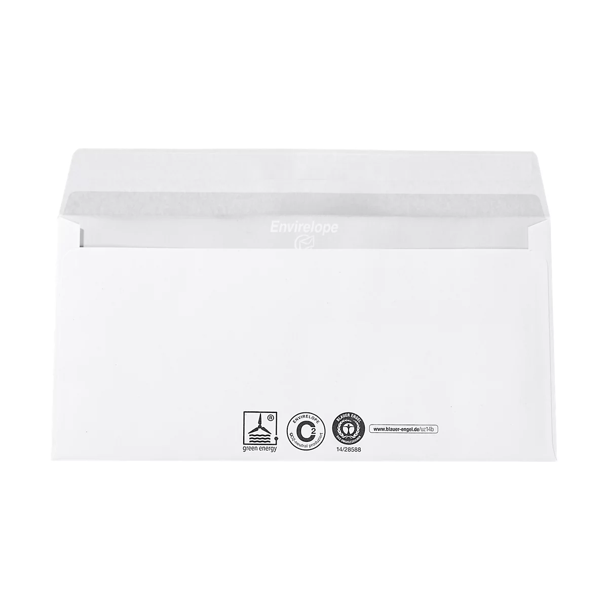 Witte enveloppen, 110 x 220 mm (DL), 80 g/m², met lijmsluiting, gerecycled papier, zonder venster, 250 stuks