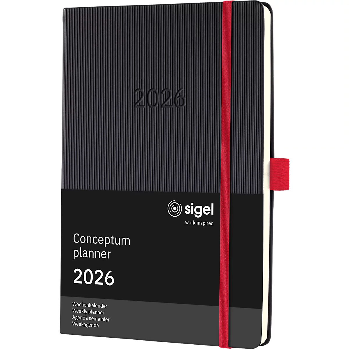 Wochenkalender Sigel Conceptum 2026 C2608, A5, 192 Seiten, 1 Jahr, 2 Seiten für je 1 Woche, PEFC®-Papier/Kunststoff, rot-schwarz