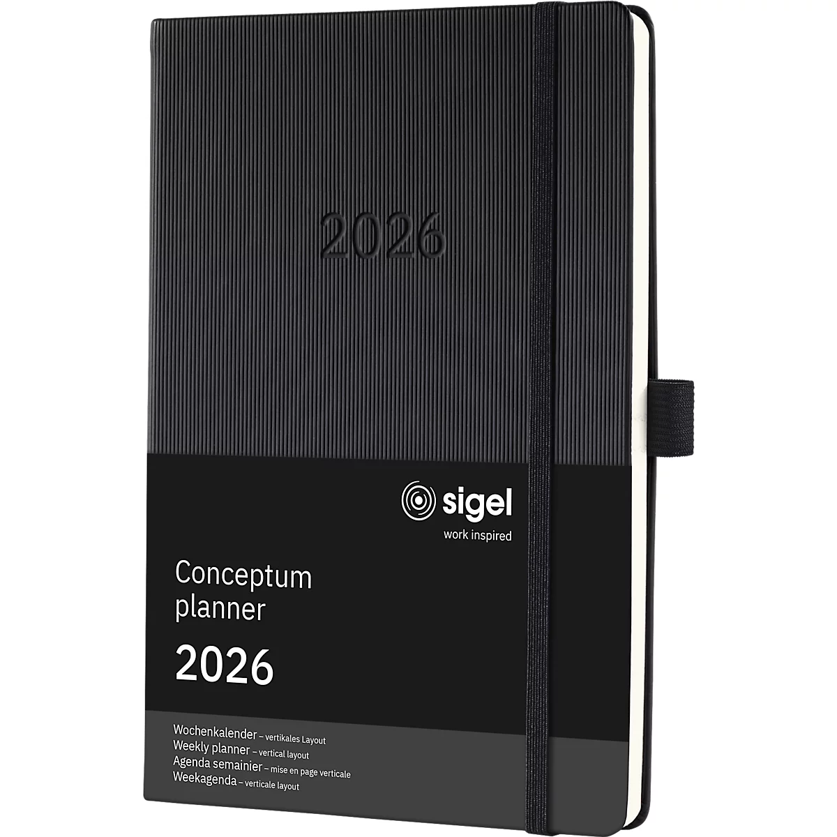 Wochenkalender Sigel Conceptum 2026 C2619, A5, 192 Seiten, 1 Jahr, 2 Seiten für je 1 Woche, PEFC®-Papier/Kunststoff, schwarz