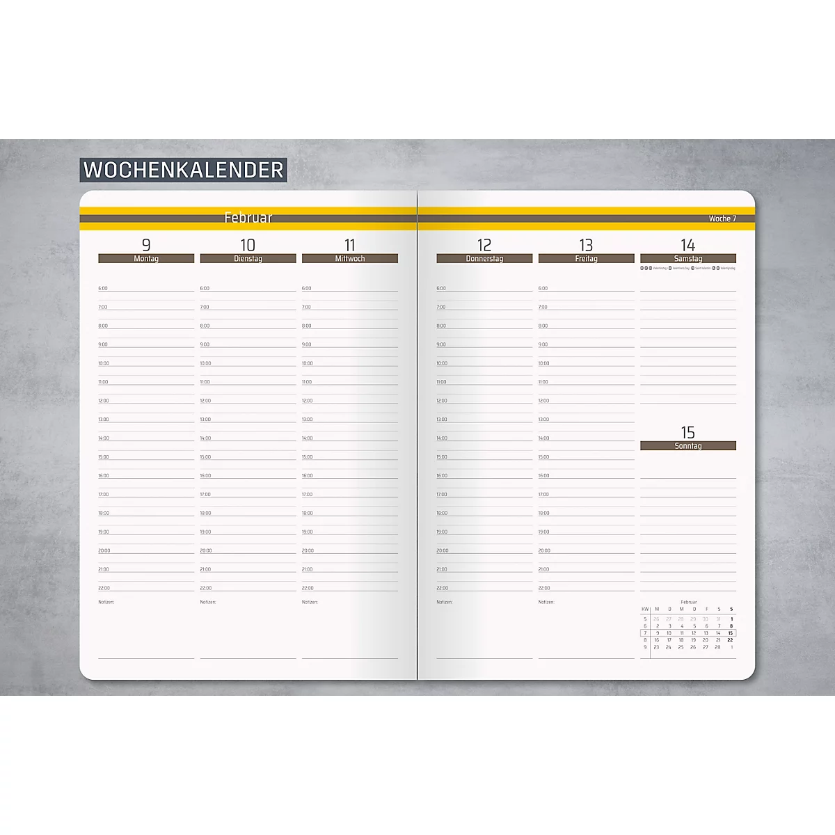 Wochenkalender Sigel Linescape 2026 DE L2605, A5, 176 Seiten, 53 Wochen, 2 Seiten für je 1 Woche, FSC®-Papier/Kunststoff, braun-gelb
