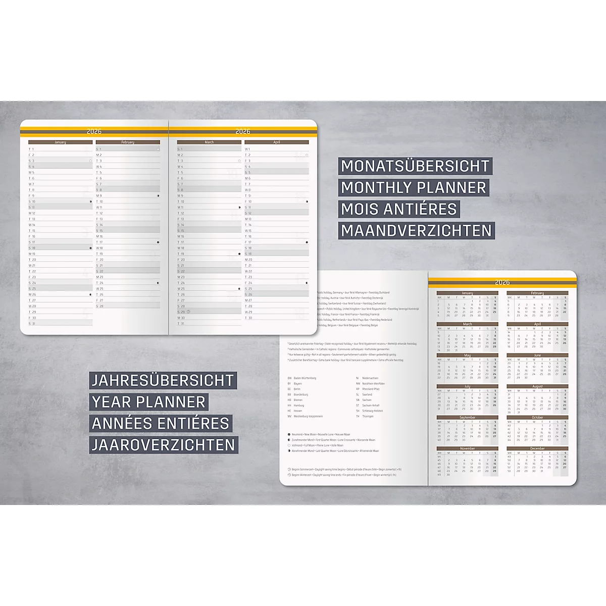 Wochenkalender Sigel Linescape 2026 DE L2605, A5, 176 Seiten, 53 Wochen, 2 Seiten für je 1 Woche, FSC®-Papier/Kunststoff, braun-gelb
