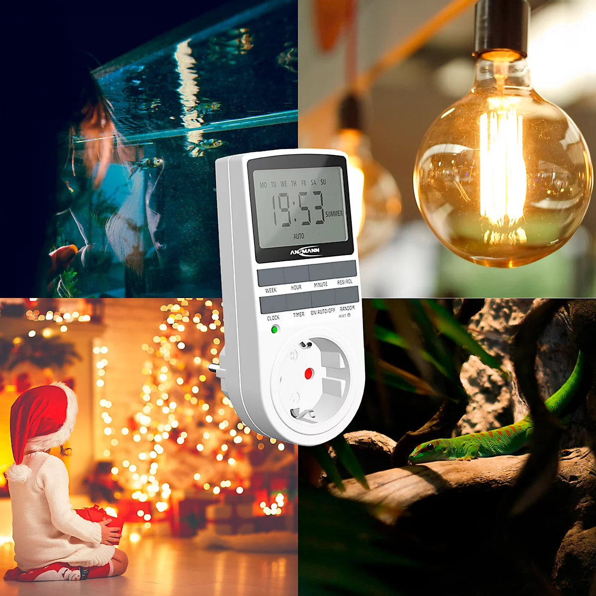 Wochenzeitschaltuhr Ansmann AES4, digital, 12/24 h Format, 10 Programme, 1-fach, ohne Batterien, Kunststoff, weiß