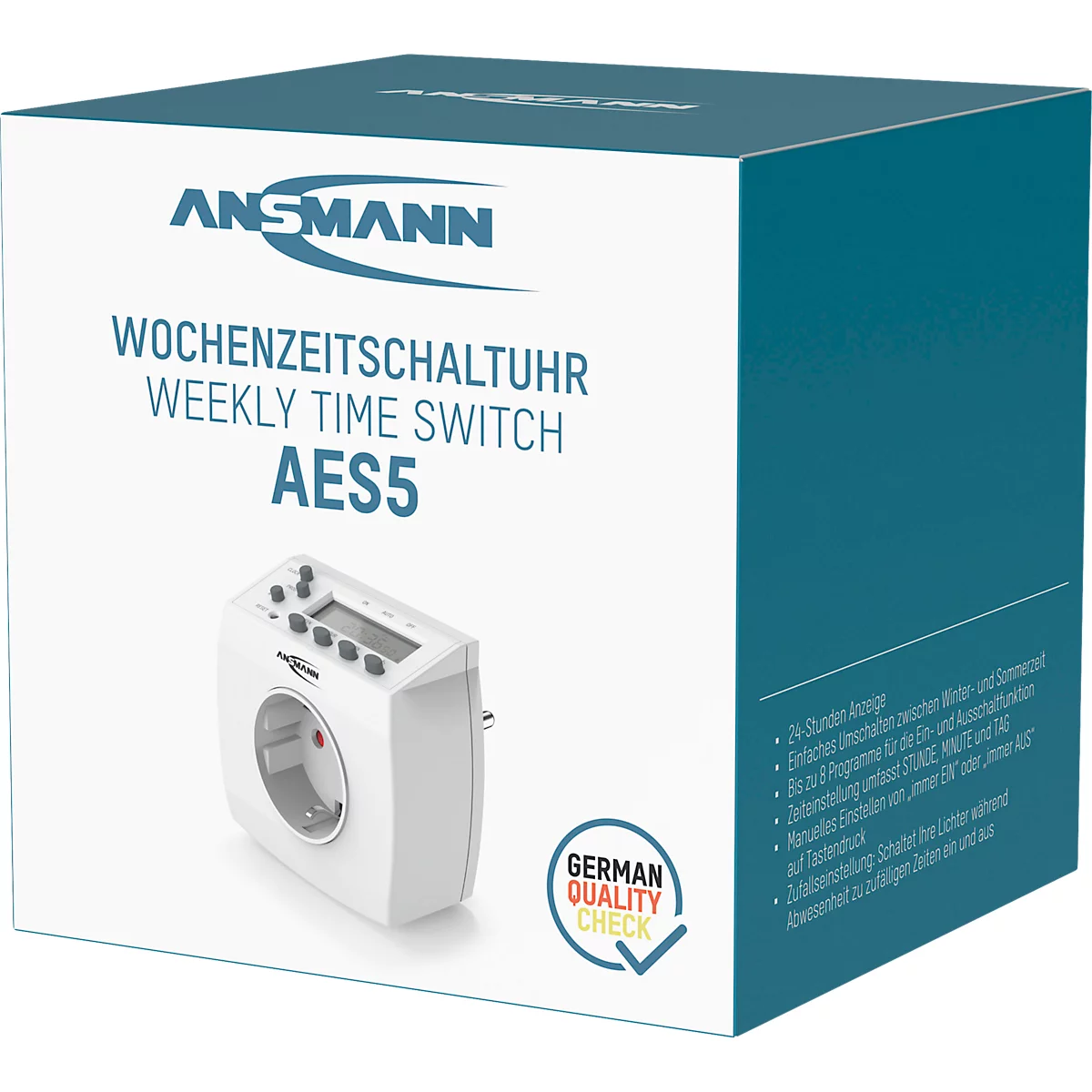 Wochenzeitschaltuhr Ansmann AES5, digital, 24 h Format, 8 Programme, 1-fach, ohne Batterien, Kunststoff, weiß