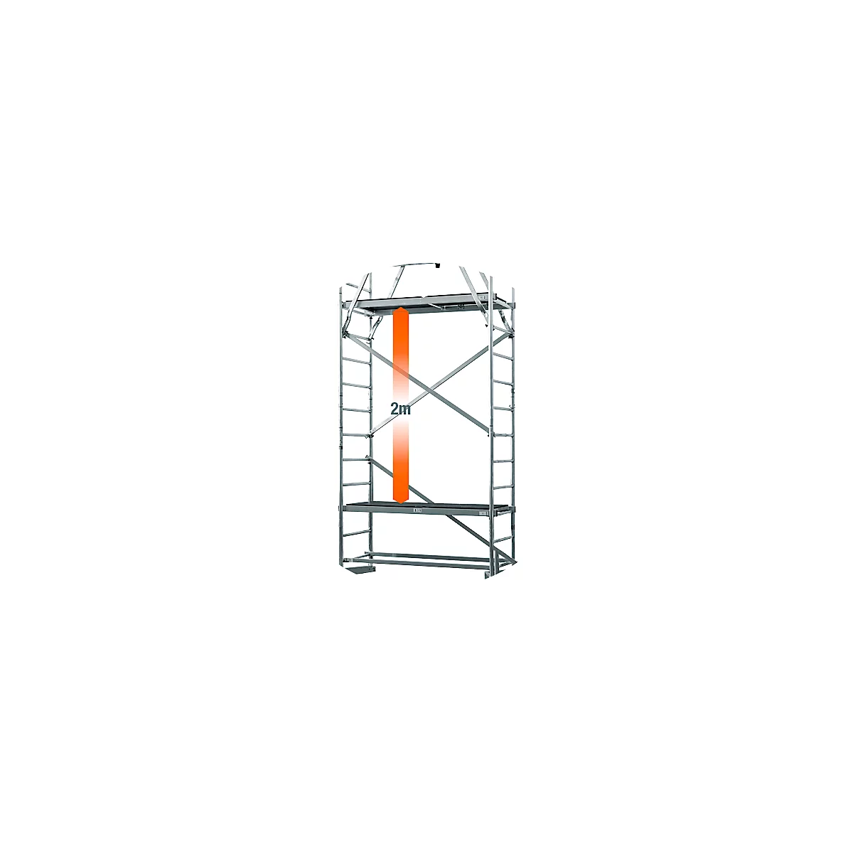 A scaffold with a 2-meter high marking.